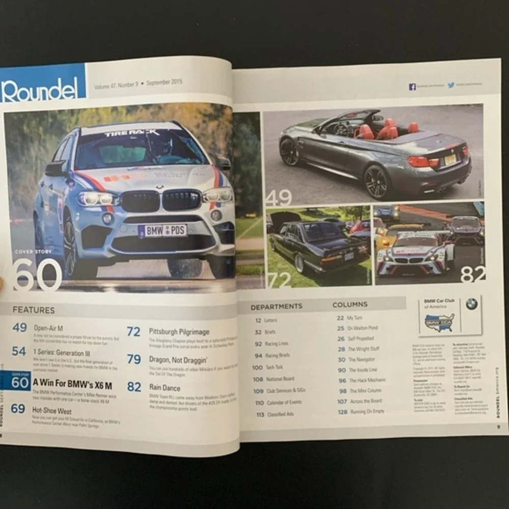 Roundel Magazine BMW Car Club of America Sept 2015 Vol 47(9) M4 Convertible X6 M